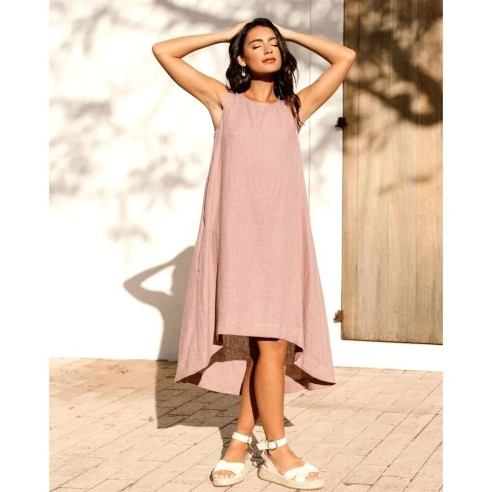 Magic Linen Toscana 100% Linen Dress Light Coral Pink Size Medium